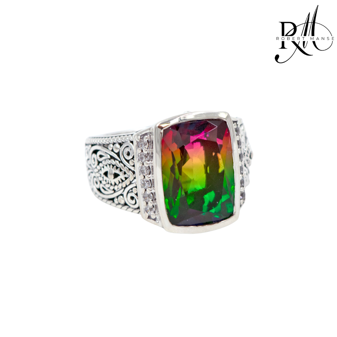 Gem RoManse Cushion Gemstone & Scrollwork Sterling Silver Ring