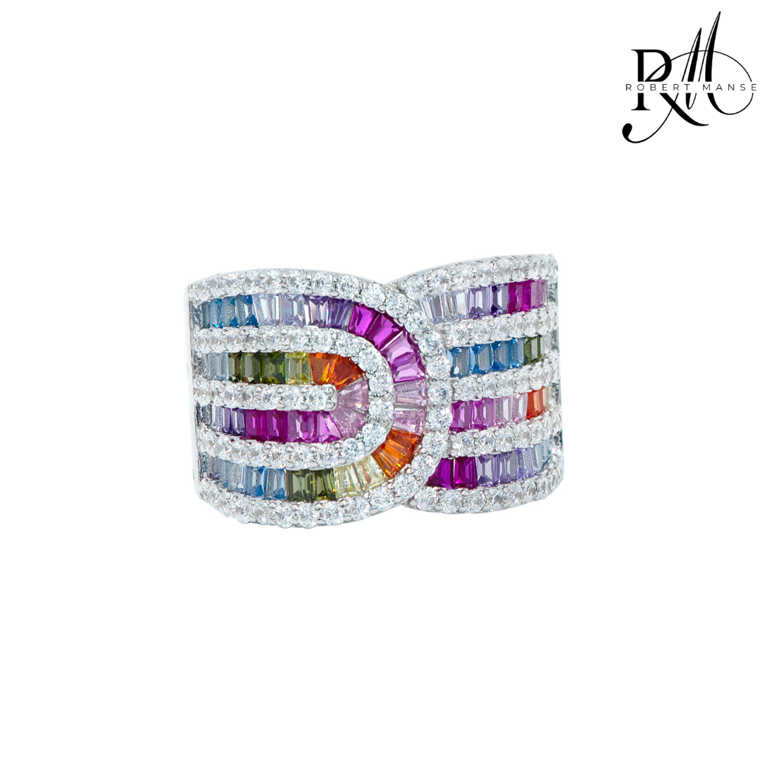 CZ RoManse Curved Pavé Rhodium Plated Sterling Silver Cocktail Ring