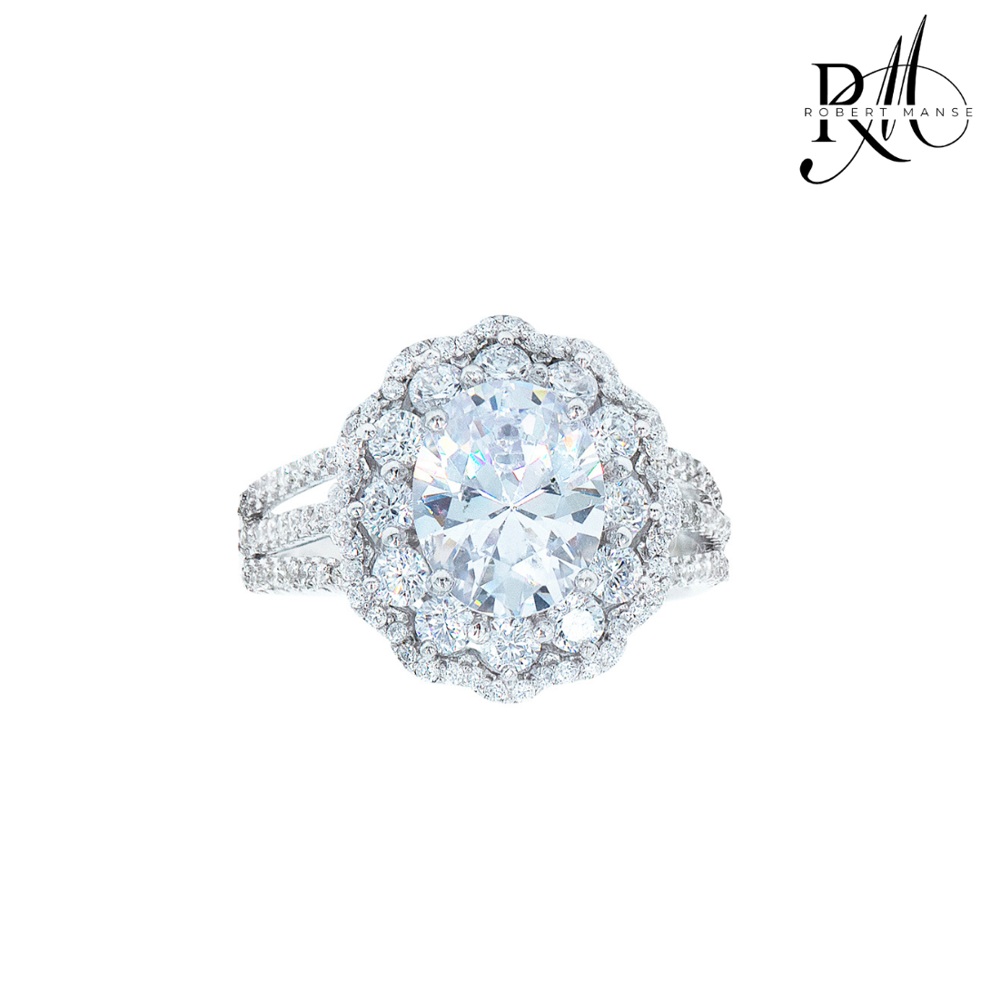 CZ RoManse Oval Center & Pavé Frame Rhodium Plated Sterling Silver Ring