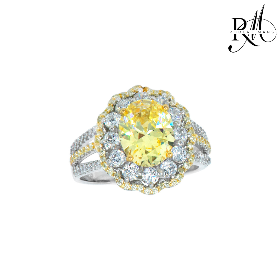 CZ RoManse Oval Center & Pavé Frame Rhodium Plated Sterling Silver Ring