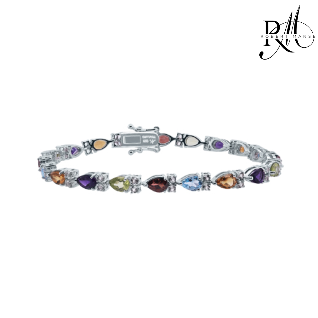Gem RoManse Multi-color Pear Gemstone Sterling Silver Tennis Bracelet