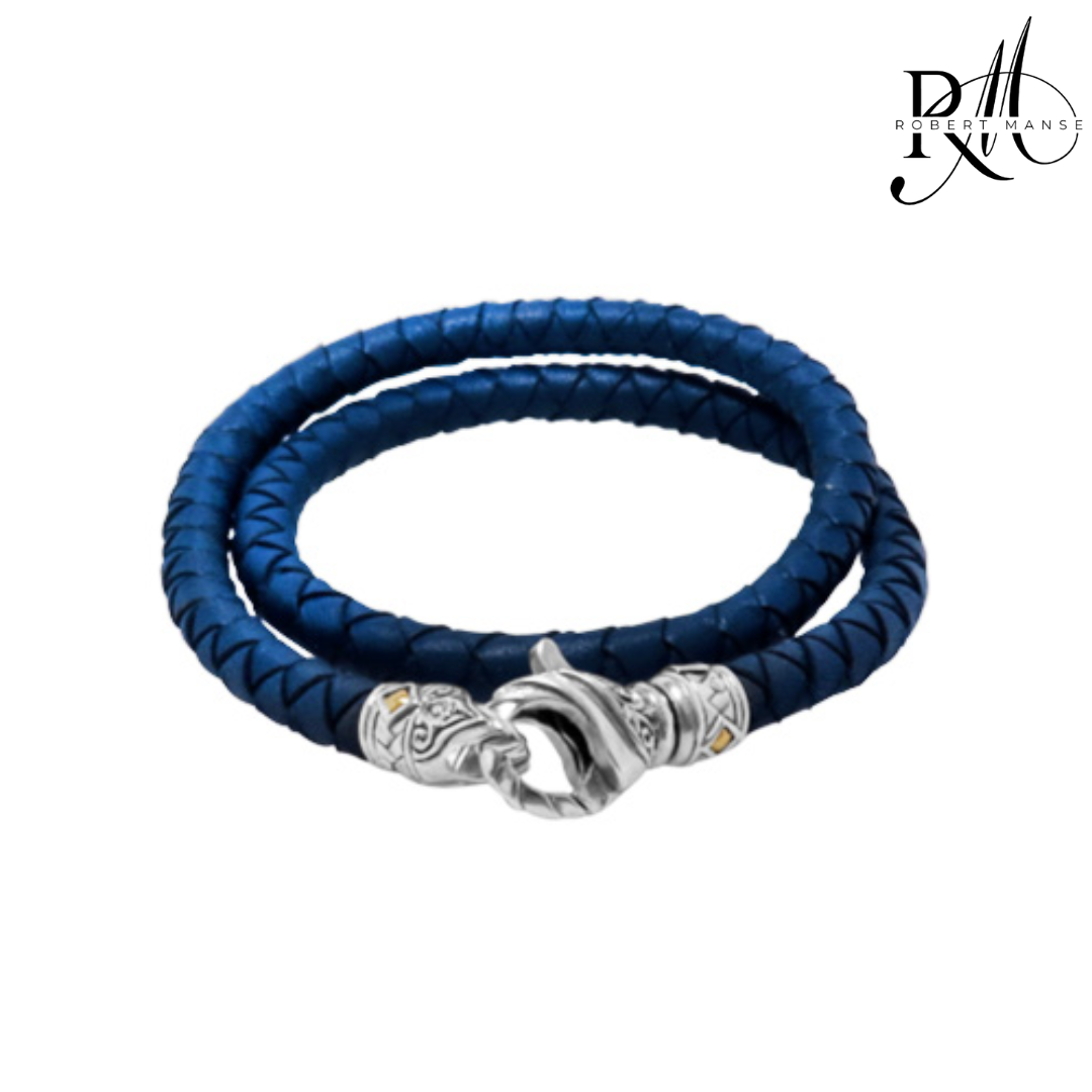 BroManse Leather Wrap Bracelet with Sterling Silver Lobster Clasp & 18K Gold Accents
