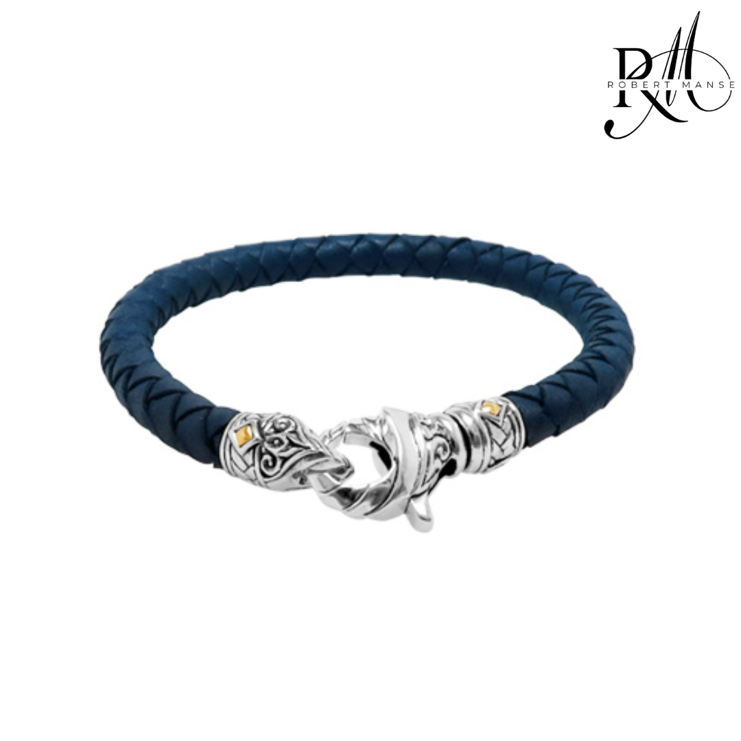 BroManse Leather & Sterling Silver Bracelet with 18K Gold Accents