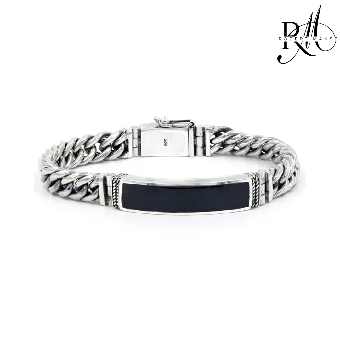 BroManse Shell & Sterling Silver Curb Chain Link 8.5" Bracelet