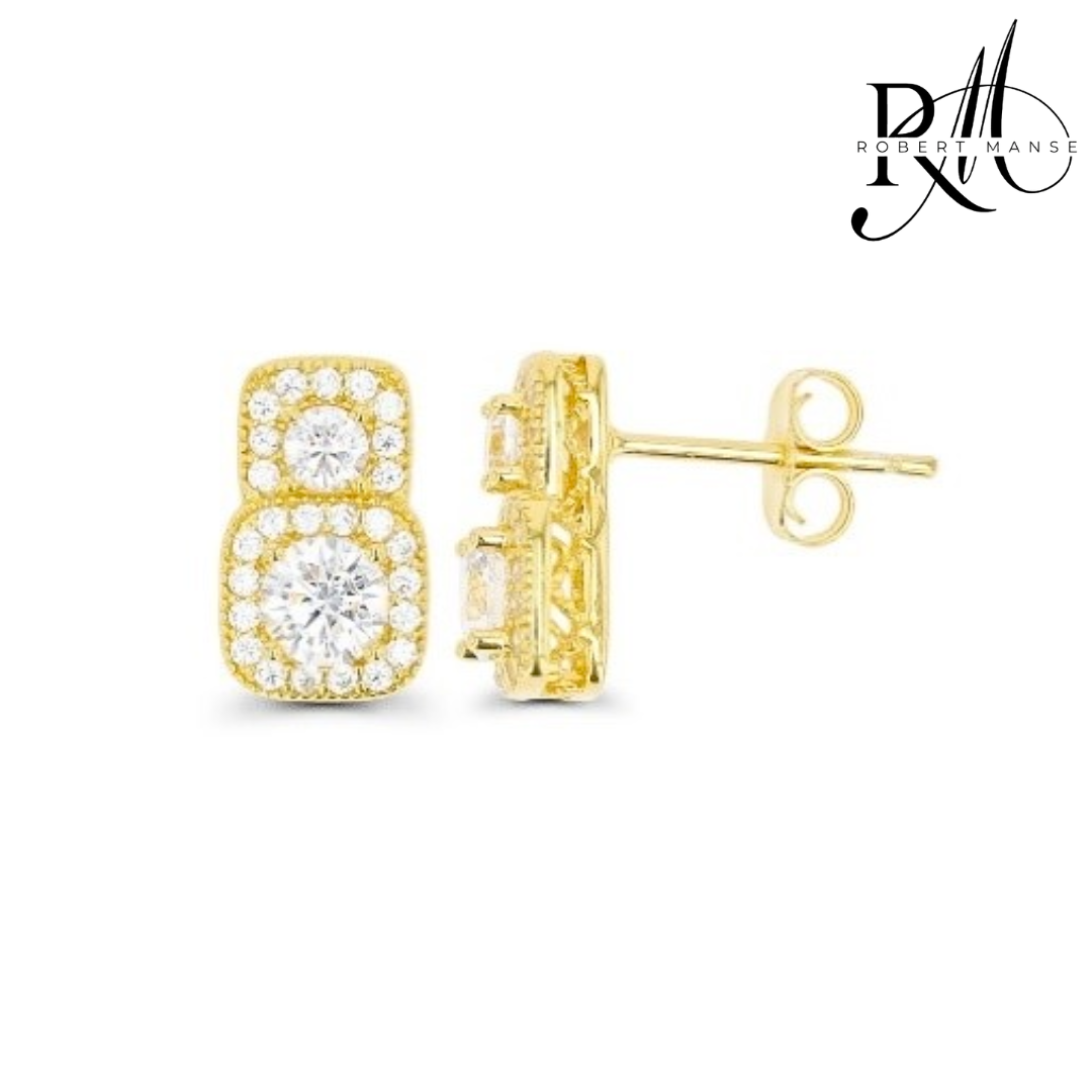 CZ RoManse Double Halo Stud Earrings
