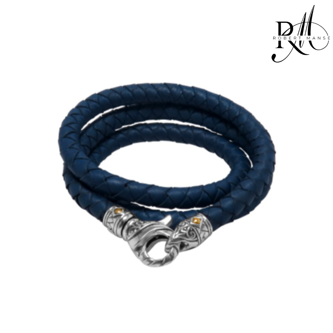 BroManse Leather Cord Necklace with Sterling Silver & 18k Gold Clasp