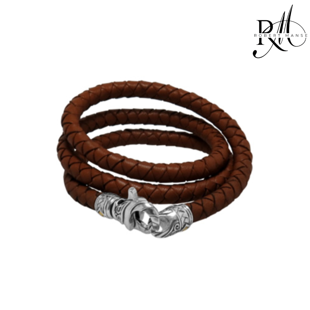 BroManse Leather Cord Necklace with Sterling Silver & 18k Gold Clasp