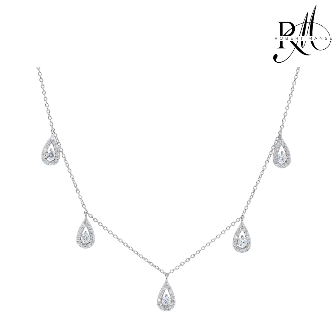 CZ RoManse Tear Drop 17" Sterling Silver Necklace