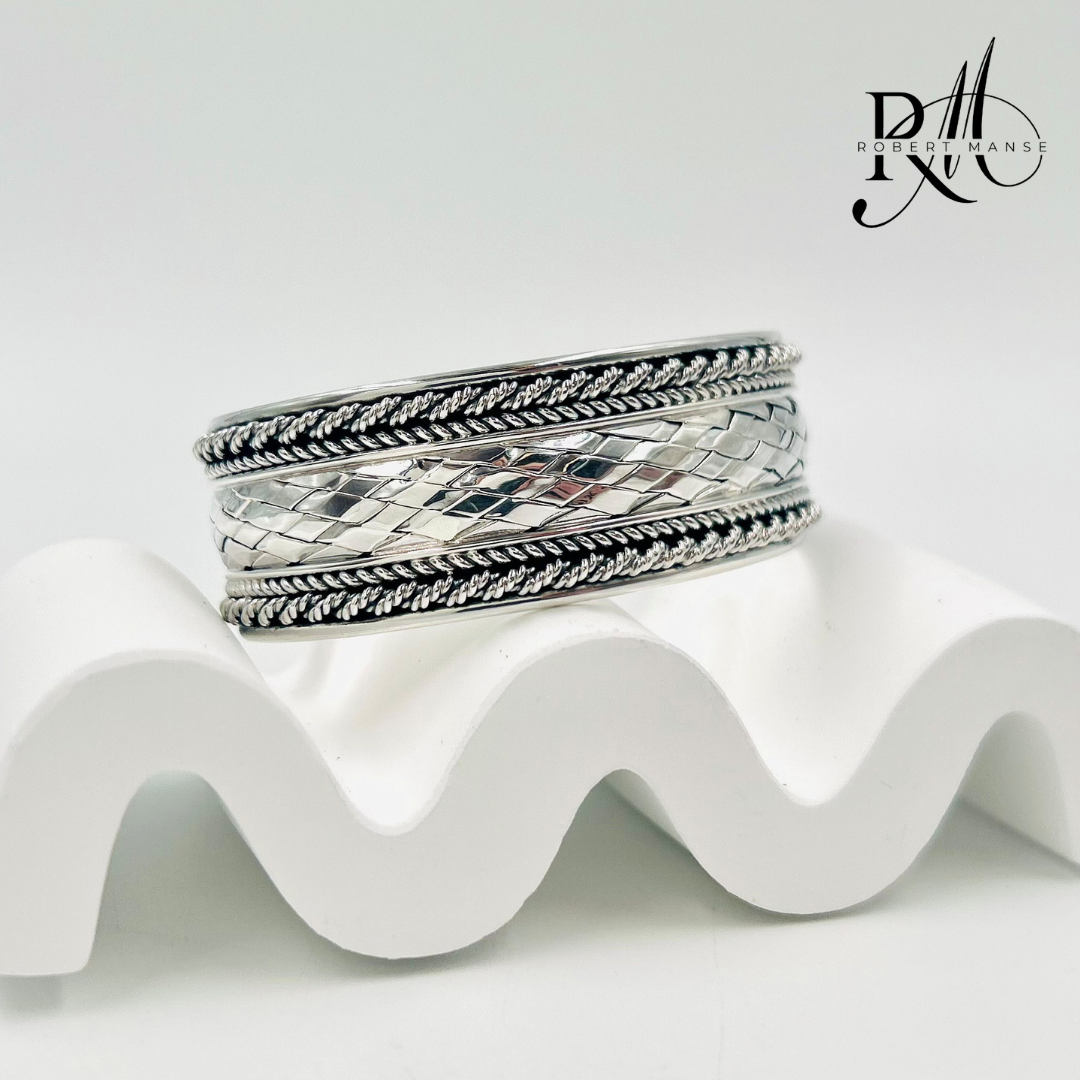 Bali RoManse Woven Sterling Silver 6.75" Cuff Bracelet