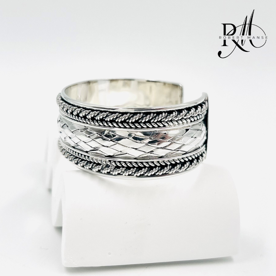 Bali RoManse Woven Sterling Silver 6.75" Cuff Bracelet