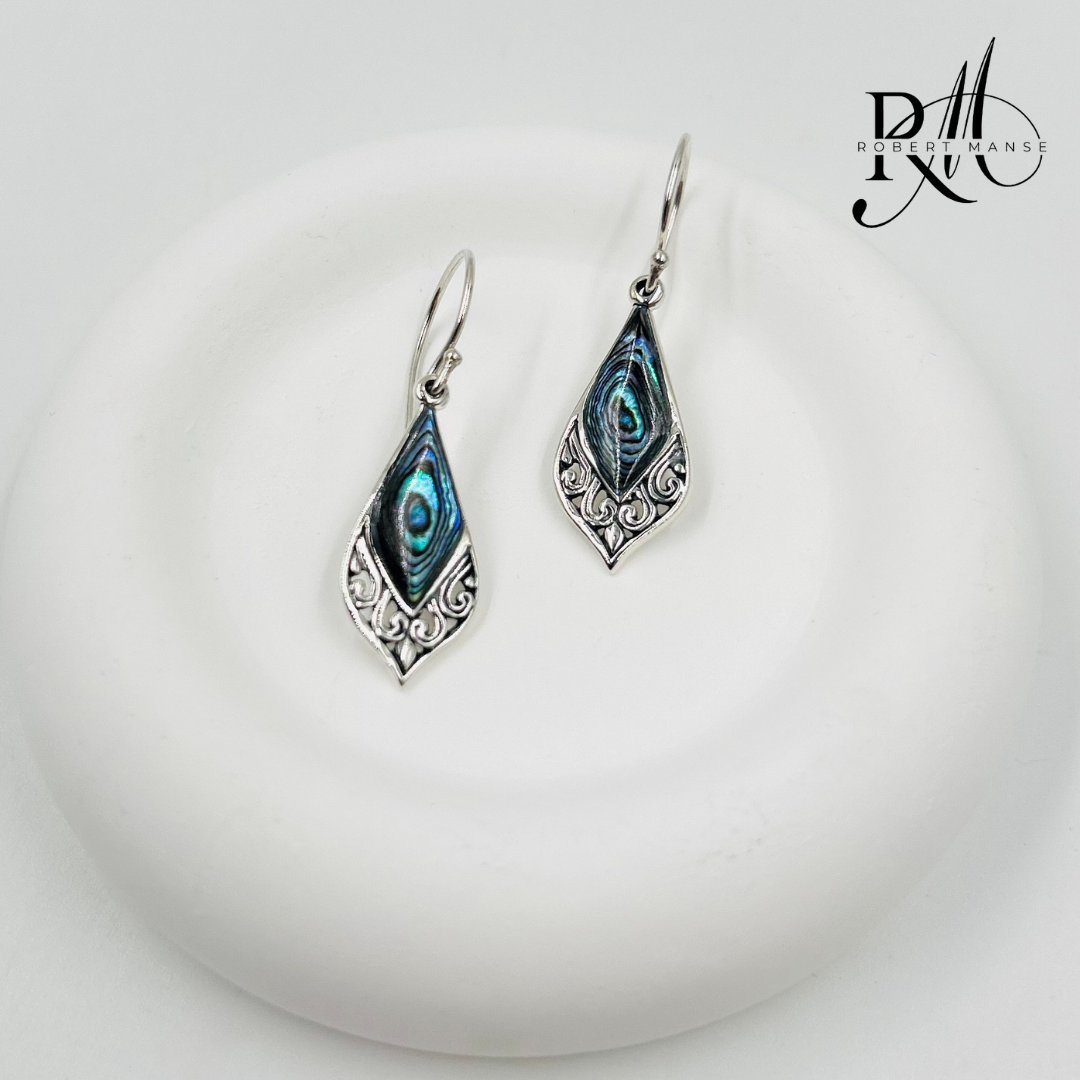 Bali RoManse Abalone & Mother of Pearl Sterling Silver Scrollwork Earrings