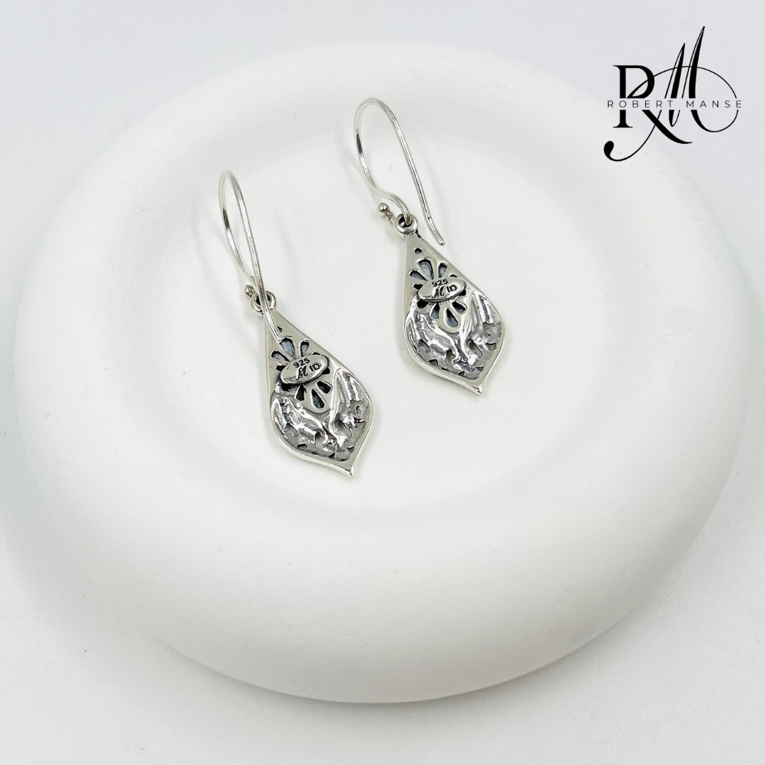 Bali RoManse Abalone & Mother of Pearl Sterling Silver Scrollwork Earrings