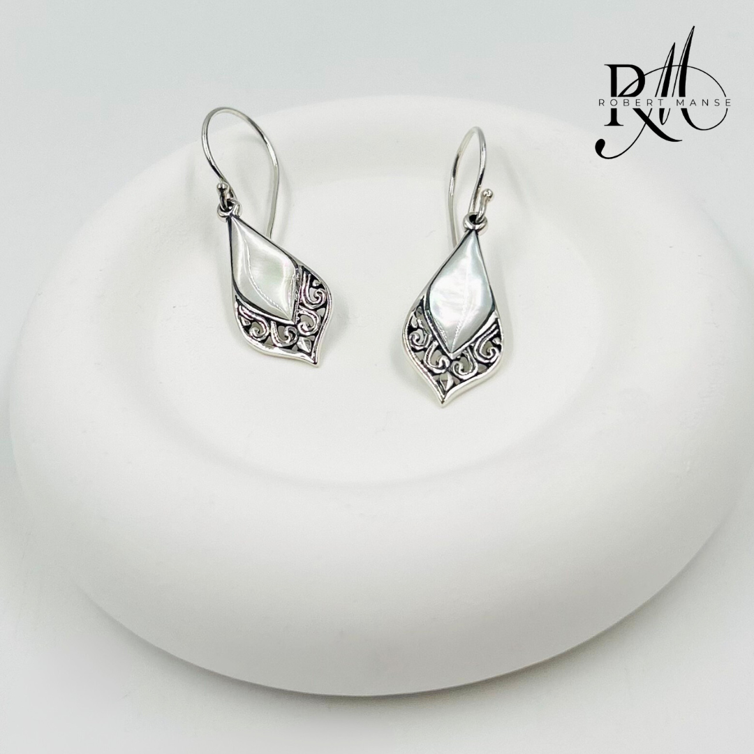 Bali RoManse Abalone & Mother of Pearl Sterling Silver Scrollwork Earrings
