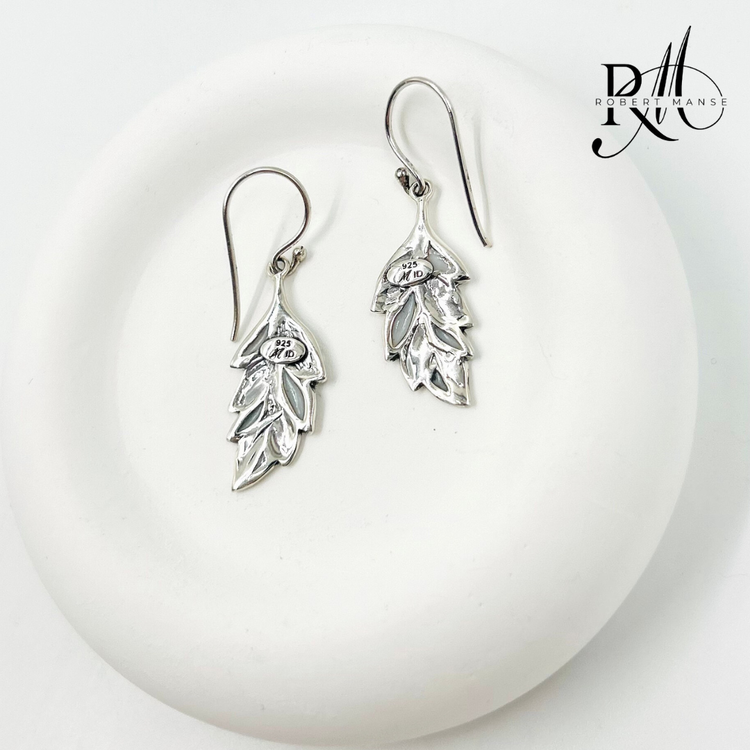 Bali RoManse Mother of Pearl Sterling Silver Leaf Design Earrings