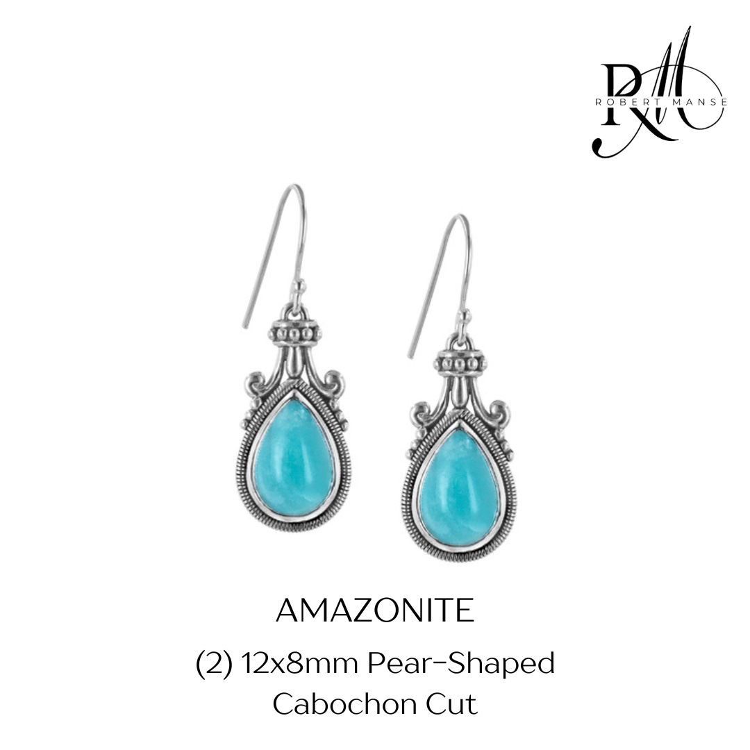 Handmade sterling silver drop earrings with genuine gemstones, Amazonite.