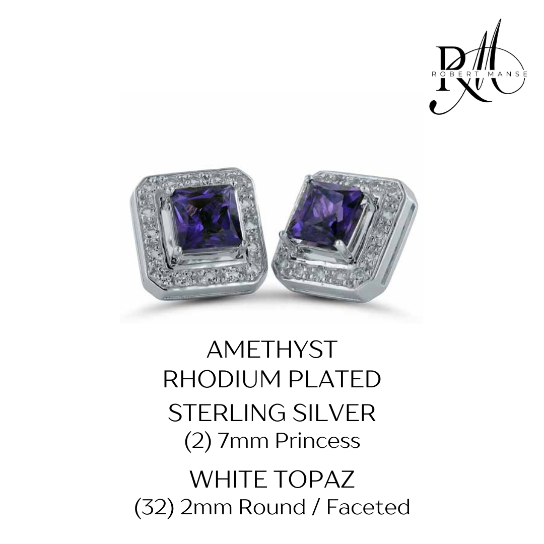 Gem RoManse Sterling Silver Stud Earrings with Removable White Topaz Frame