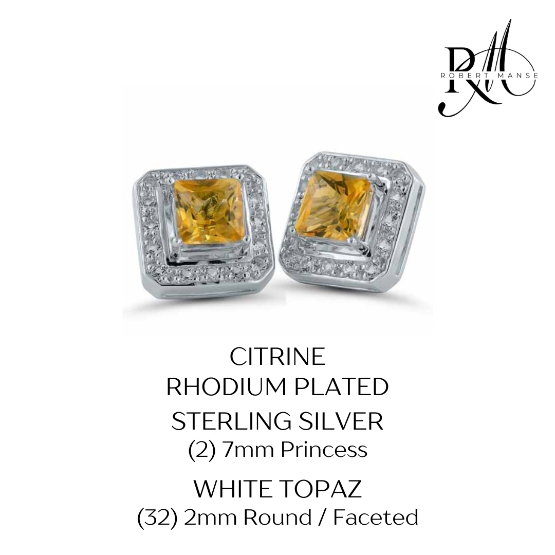 Gem RoManse Sterling Silver Stud Earrings with Removable White Topaz Frame