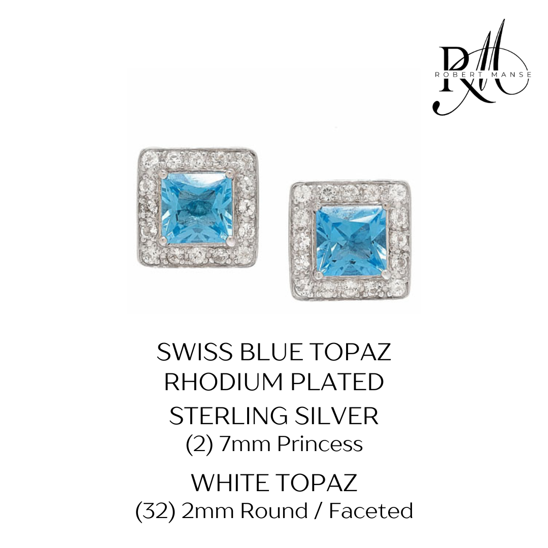 Gem RoManse Sterling Silver Stud Earrings with Removable White Topaz Frame