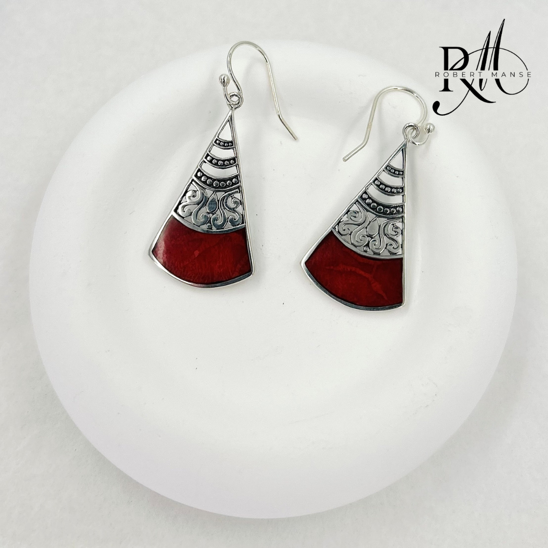 Bali RoManse Coral & Shell Fan-Shaped Sterling Silver Earrings