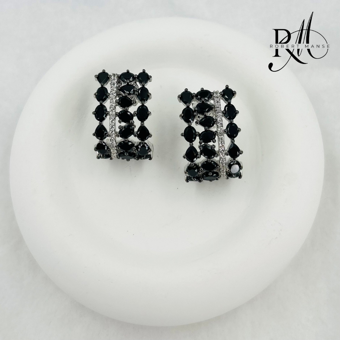 Gem RoManse Cluster Rhodium Plated Sterling Silver Hoop Earrings
