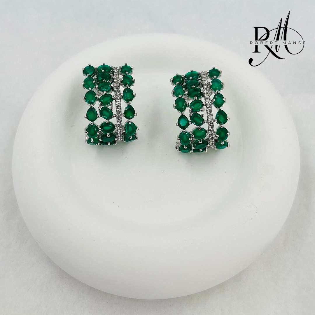 Gem RoManse Cluster Rhodium Plated Sterling Silver Hoop Earrings