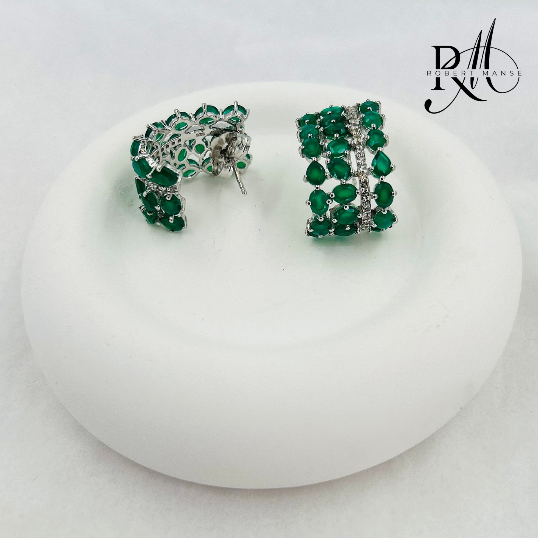 Gem RoManse Cluster Rhodium Plated Sterling Silver Hoop Earrings