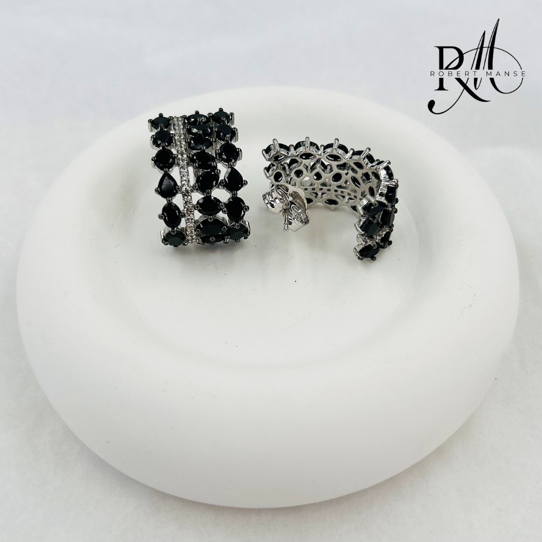 Gem RoManse Cluster Rhodium Plated Sterling Silver Hoop Earrings