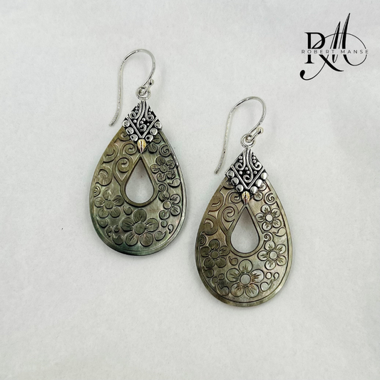 Bali RoManse Carved Mother of Pearl Sterling Silver Earrings