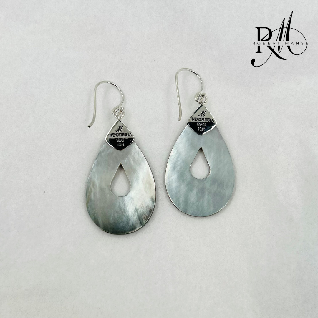 Bali RoManse Carved Black Mother of Pearl Sterling Silver Earrings