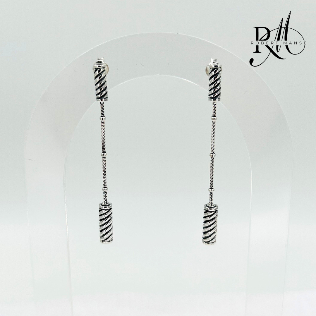 Gem RoManse Twisted Cable Sterling Silver Dangle Earrings