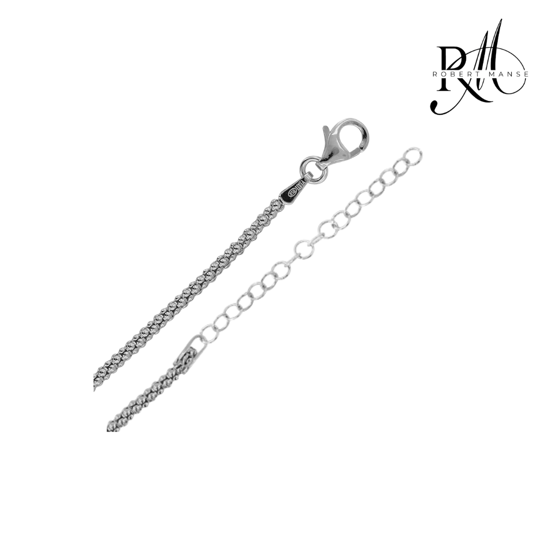 Rhodium Plated Sterling Silver Italian Popcorn Chain