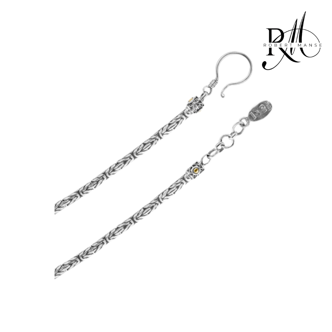 Bali Handwoven 22" Sterling Silver Byzantine Chain Necklace with 18k Gold Accents