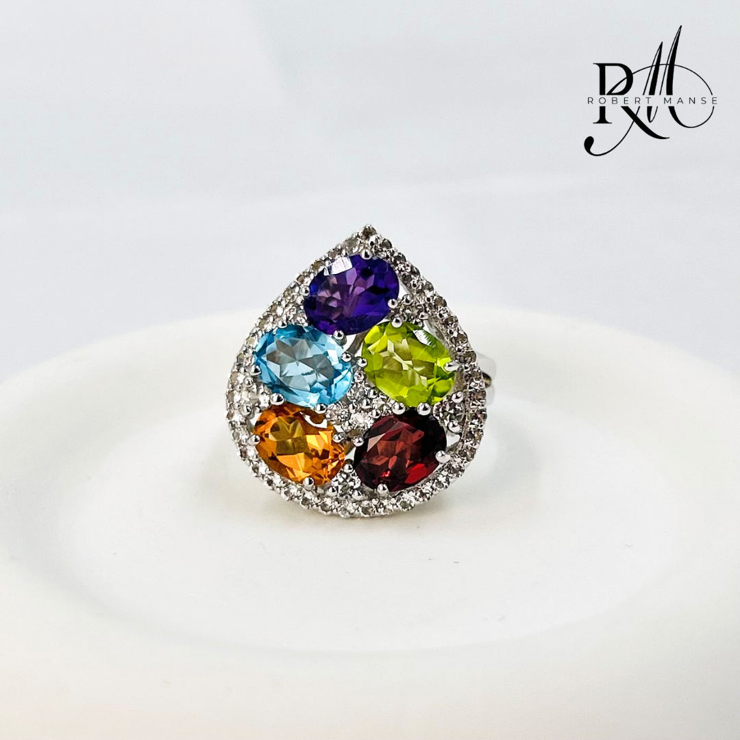 Mother's Day Blowout: Gem RoManse Gemstone Bouquet Sterling Silver Ring