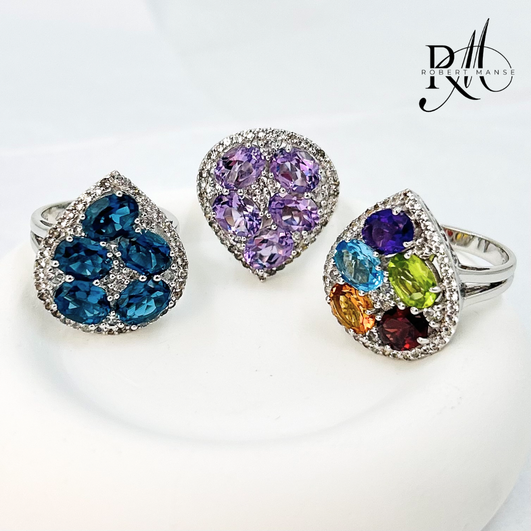Mother's Day Blowout: Gem RoManse Gemstone Bouquet Sterling Silver Ring