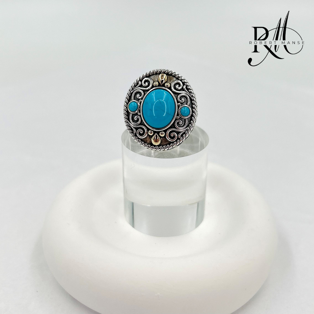 Gem RoManse Turquoise Sterling Silver & 18k Gold Accent Cocktail Ring