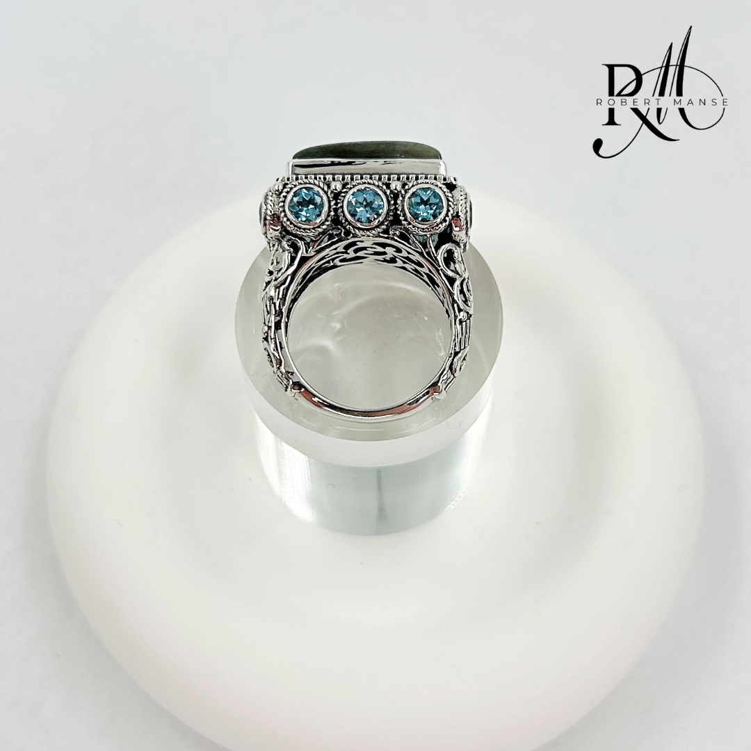 Gem RoManse Multi-Stone Sterling Silver Rectangular Cocktail Ring