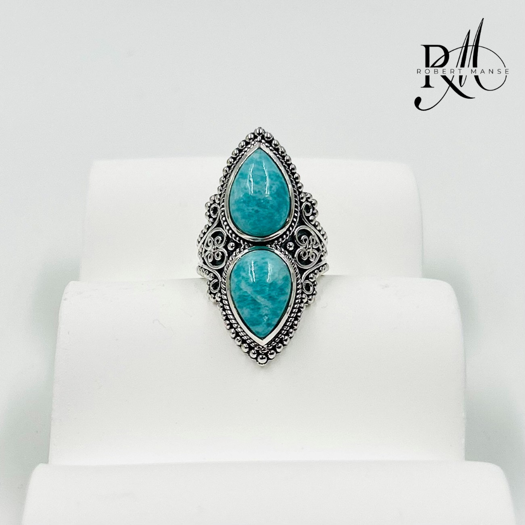 Gem RoManse Double Gemstone & Scrollwork Sterling Silver Ring