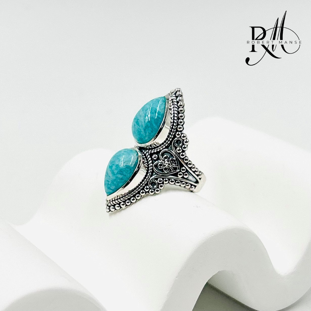 Gem RoManse Double Gemstone & Scrollwork Sterling Silver Ring