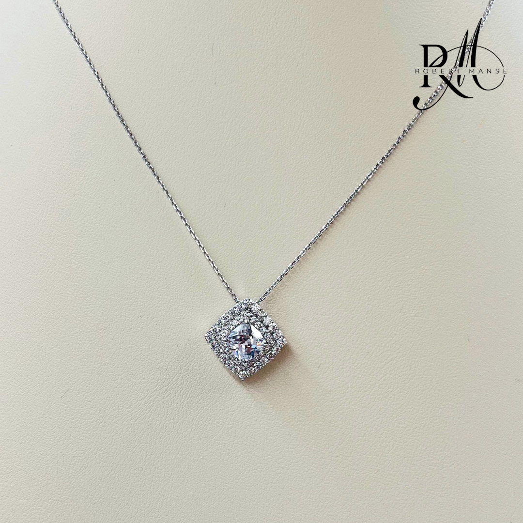 CZ RoManse Square Pavé Sterling Silver Necklace