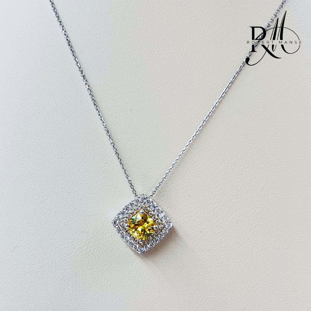 CZ RoManse Square Pavé Sterling Silver Necklace