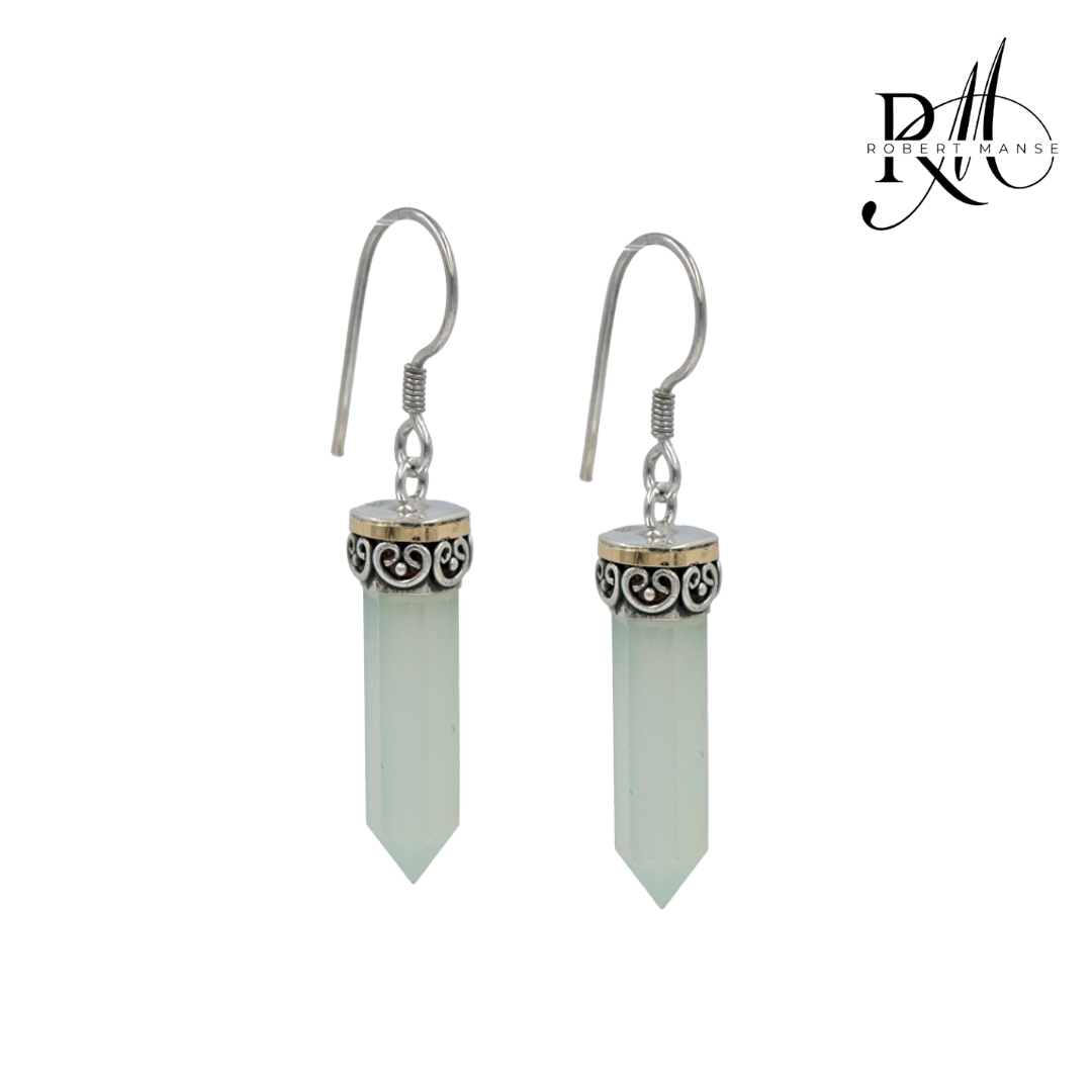 Bali RoManse Chalcedony Point Sterling Silver & 18k Gold Earrings