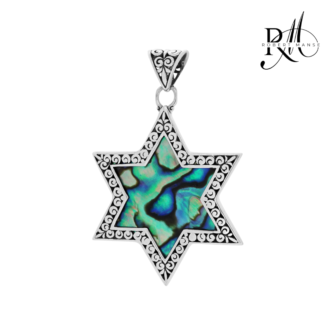 Bali RoManse Abalone & Sterling Silver Star of David Pendant