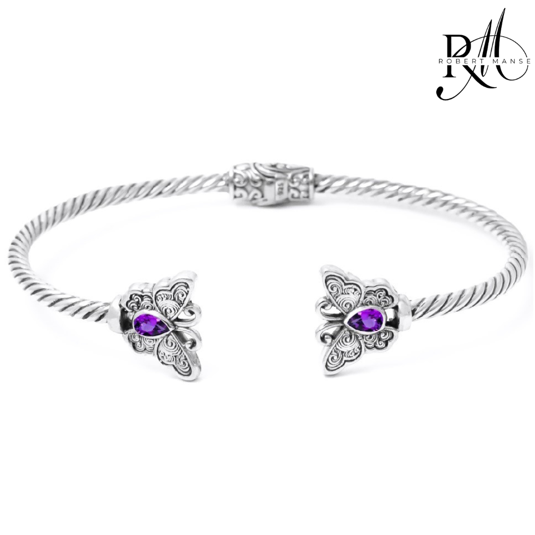 Bali RoManse Butterfly Sterling Silver Hinged Cuff Bracelet