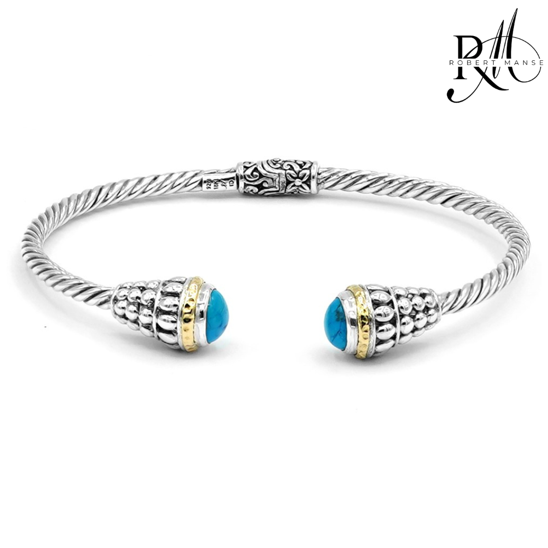 Bali RoManse Turquoise Sterling Silver Hinged Cuff Bracelet