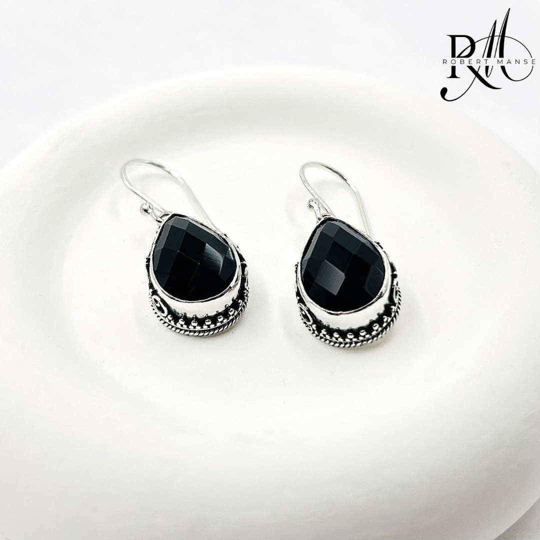 Bali RoManse Onyx & Sterling Silver Scrollwork Drop Earrings