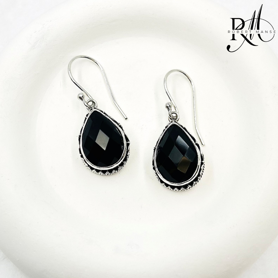Bali RoManse Onyx & Sterling Silver Scrollwork Drop Earrings