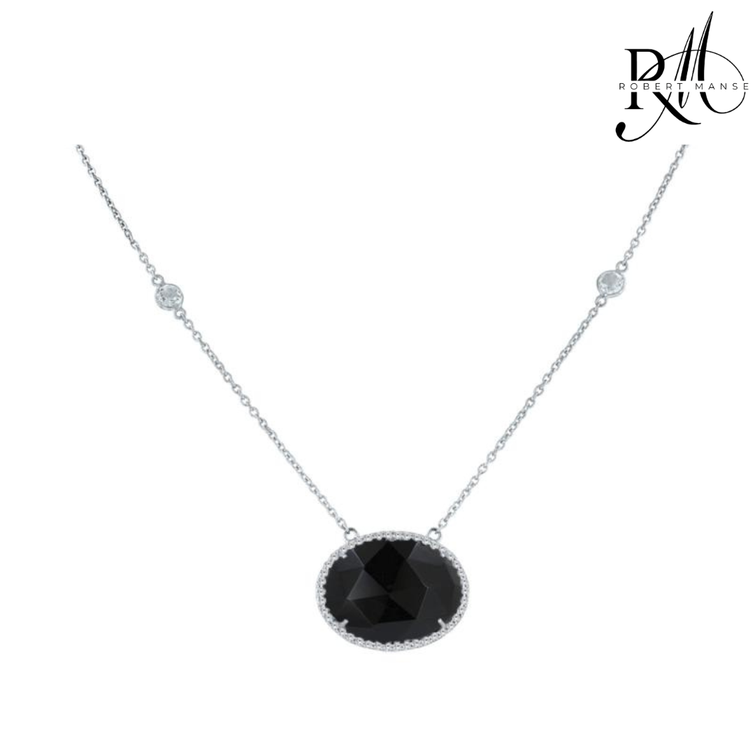 Gem RoManse Sterling Silver Black Onyx & White Topaz Station Necklace