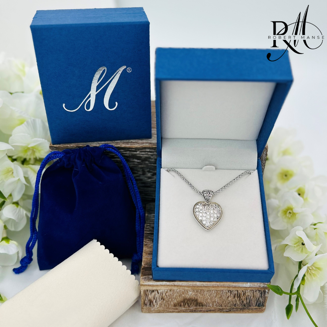 CZ RoManse Heart Sterling Silver & 18K Gold 20" Necklace