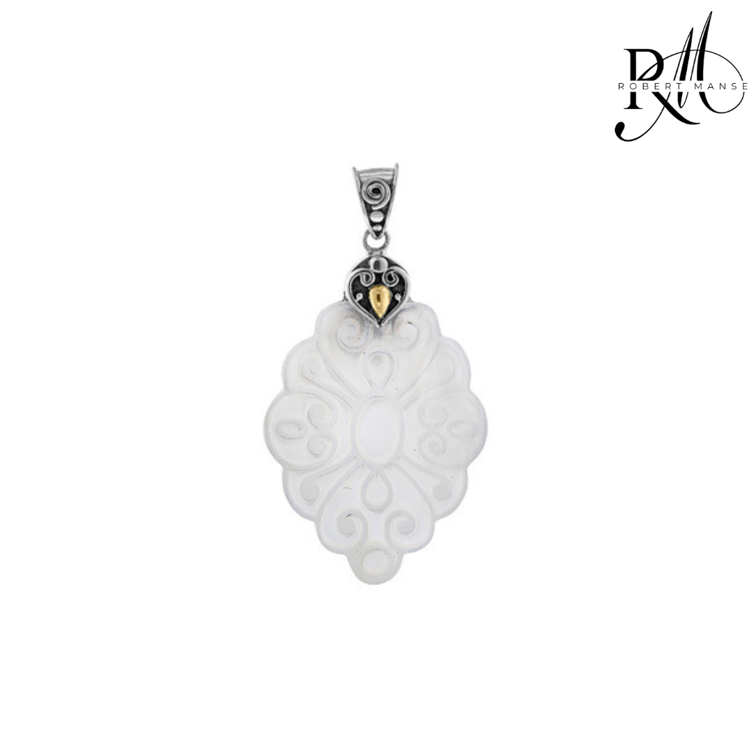 Bali RoManse Carved Scrollwork Mother of Pearl Pendant