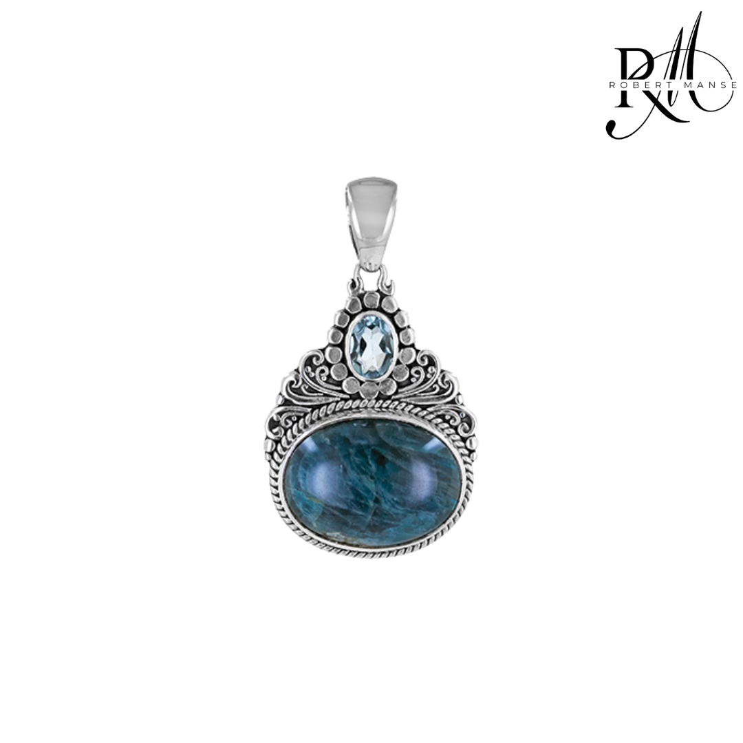 Bali RoManse Double Gemstone Sterling Silver Scrollwork Pendant